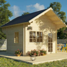 Introducing the Peacock Bunkie model from our Classic Model Collection. A perfect choice for expanding your living area. Construction with pre-cut and numbered components. The Peacock Bunkie has a single wide wood door with laminated styles & rails, removable wood grills, mortised lock, deadbolt & keys plus 2 venting windows. There is a larger overhang on the back wall. This model is lofted and includes a loft floor, railings and ladder. 3D preview showcasing this versatile garden shed, suitable for various purposes such as tool storage, a studio, a she shed, a man cave, a hot tub/swimming pool change room, bicycle storage and more. Crafted from premium Nordic white spruce wood, guaranteeing high quality. Do it yourself building kit.