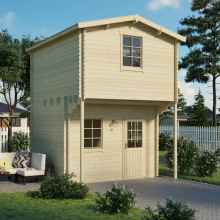 3D rendering of a wooden shed. Highland Bunkie in the back garden.